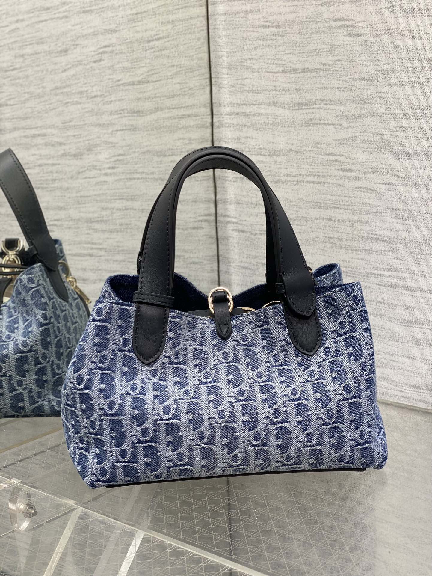 Small Dior Toujours Bag Blue Denim Dior Oblique Jacquard